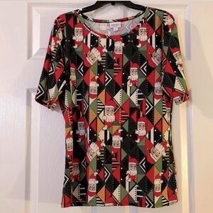 LuLaRoe Geometric Santa Top - Red, Black, Green